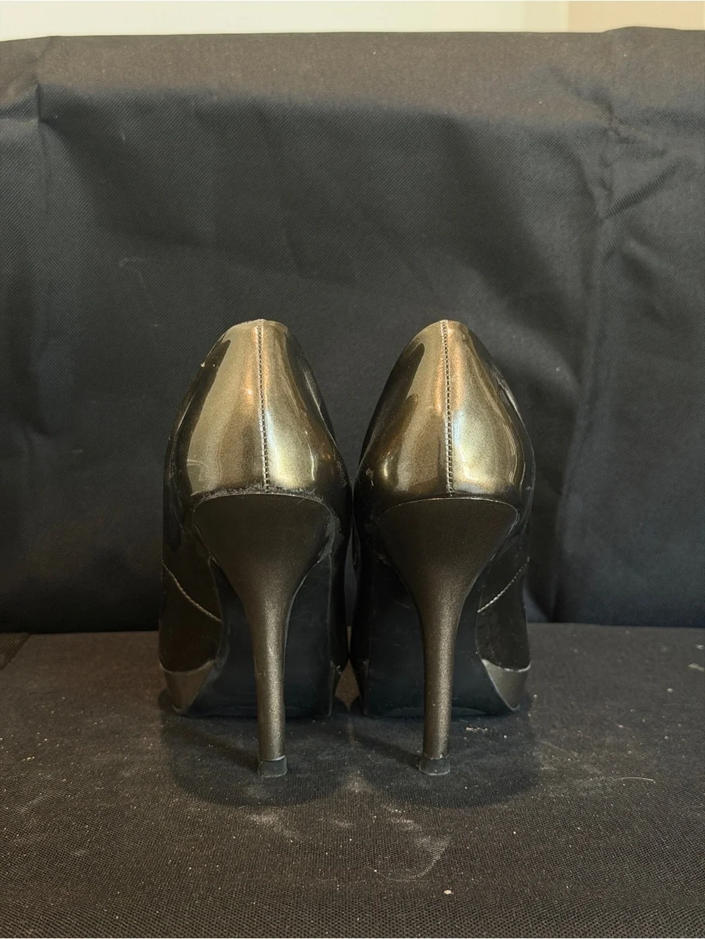 Fergie Metallic Pewter Peep-Toe High Heels